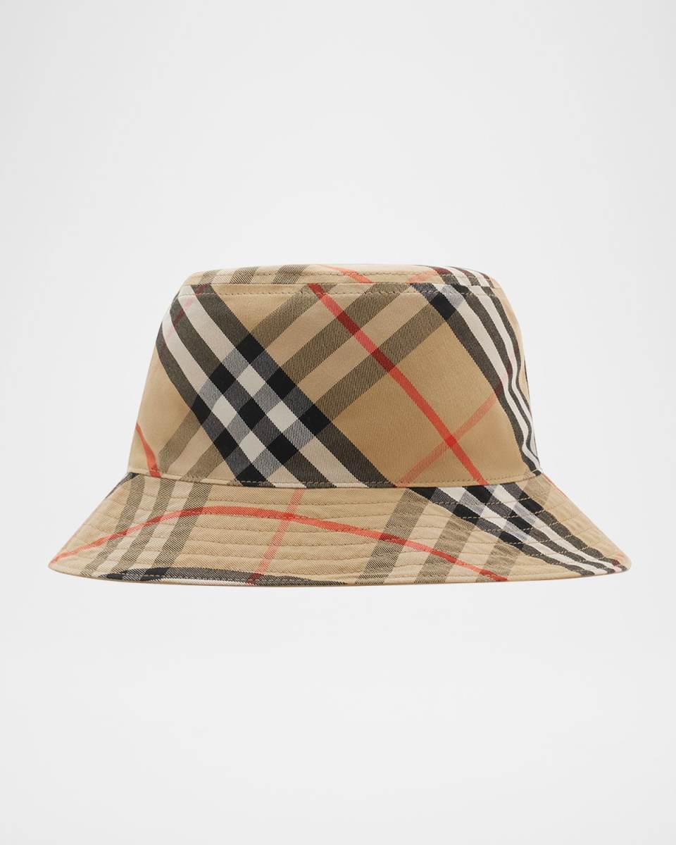 Gabardine Reversible Check-Print Bucket Hat